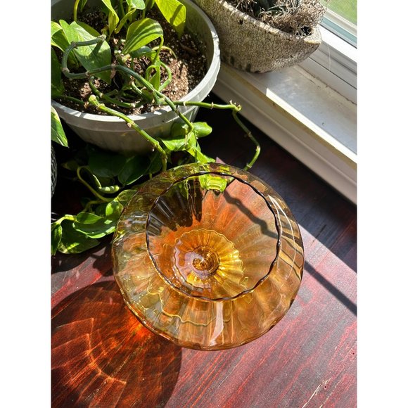 Empoli Large Vintage Amber Apothecary Jar Italian  MCM Lidded Cookie Candy Jar - Picture 3 of 6